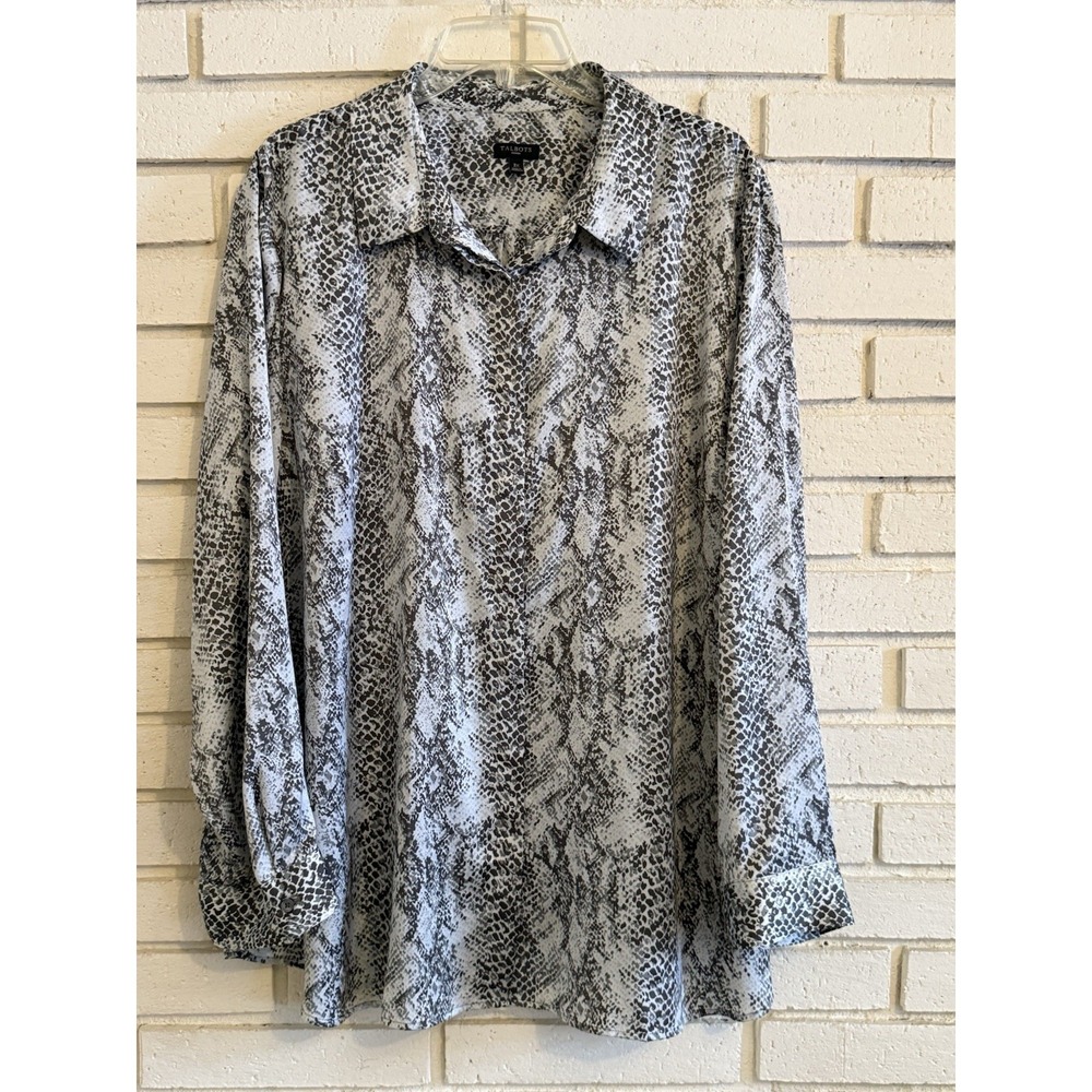 Talbots Plus Size 3X Silky Snake Skin Classic Button Up Shirt Long Sleeve